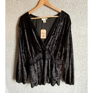 Romantic Gypsy NWT’s Black Velvet Top Women’s 2XL Y2K Babydoll Silhouette Goth